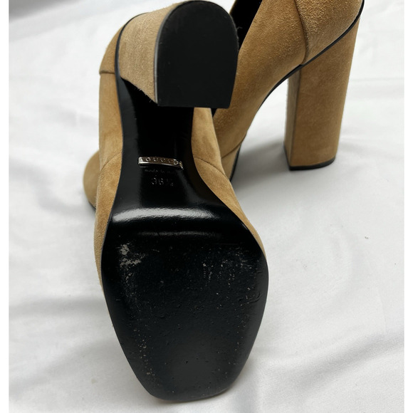 Gucci Camelia Suede Leather Beige Horse bit Block Heel Pumps Size 36.5 US 5.5 - Picture 9 of 11
